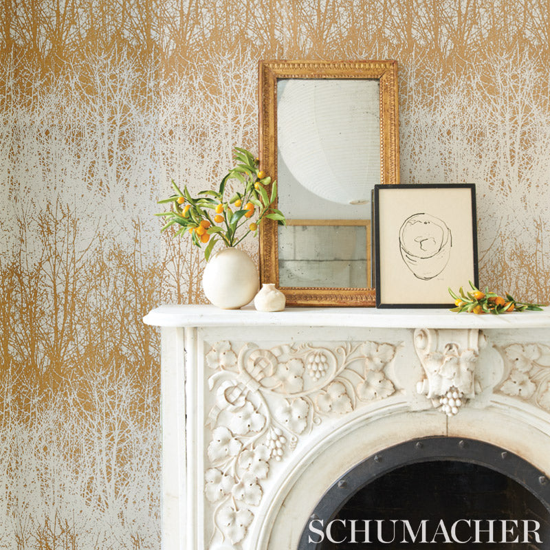 Birches Leaf/White by Schumacher Modern Nature Scenic Forest Wallpaper – Schumacher 2707242