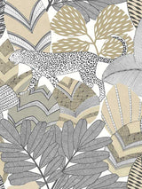 Antonina Vella AB3113 Namiri Neutral Wallpaper with wildcat and tropical leaves