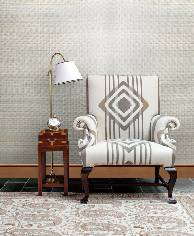 Pearl River Silver Grasscloth Wallpaper with Organic Texture in Metallic Silver - Kenneth James 2732-54745