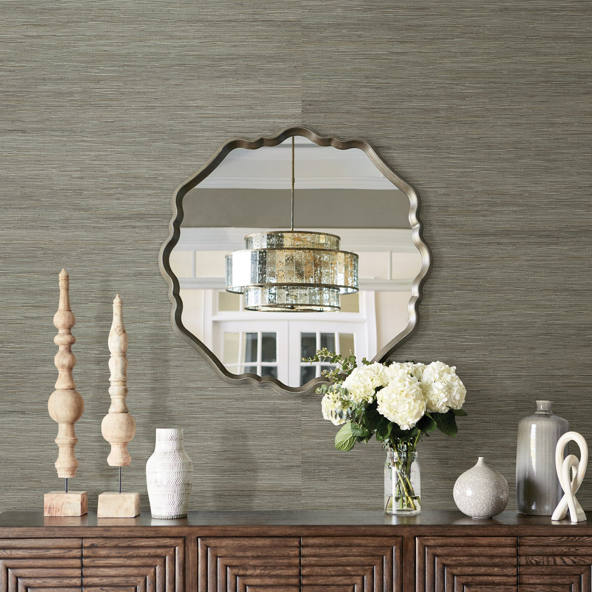 Shandong Sea Green Grasscloth Wallpaper with Ramie Grasscloth Organic Texture - Brewster 2732-80070