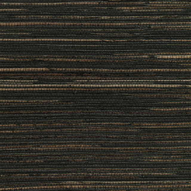 Shandong Charcoal Ramie Grasscloth Wallpaper with Organic Textures Striated Weave - Kenneth James 2732-80081