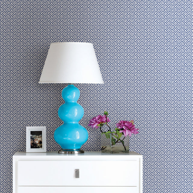 Sete Denim Greek Key Wallpaper with Modern Geometric Greek Key Pattern - A-Street Prints 2744-24103