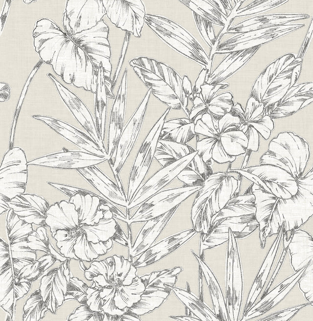 Fiji Beige Floral Wallpaper with Botanical Tropical Motif - A?Street Prints 2744-24104