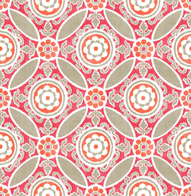 Maya Pink Medallion Wallpaper with Ikat Floral Medallion - A-Street Prints 2744-24113