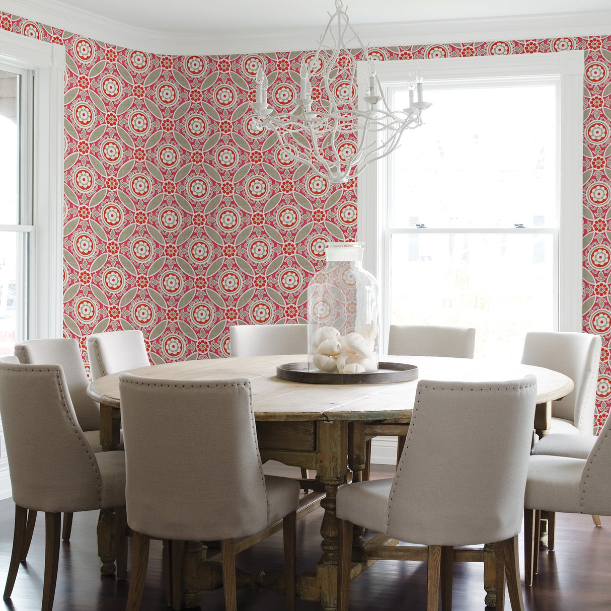 Maya Pink Medallion Wallpaper with Ikat Floral Medallion - A-Street Prints 2744-24113