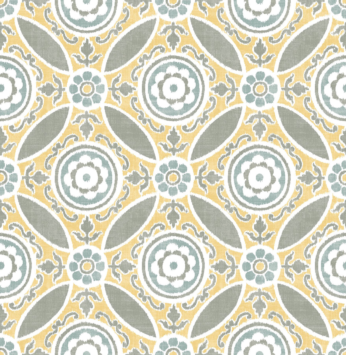 Maya Yellow Medallion Wallpaper with Ikat Floral Medallion Pattern - A-Street Prints 2744-24114