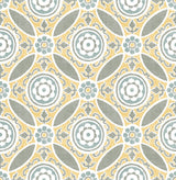 Maya Yellow Medallion Wallpaper with Ikat Floral Medallion Pattern - A-Street Prints 2744-24114