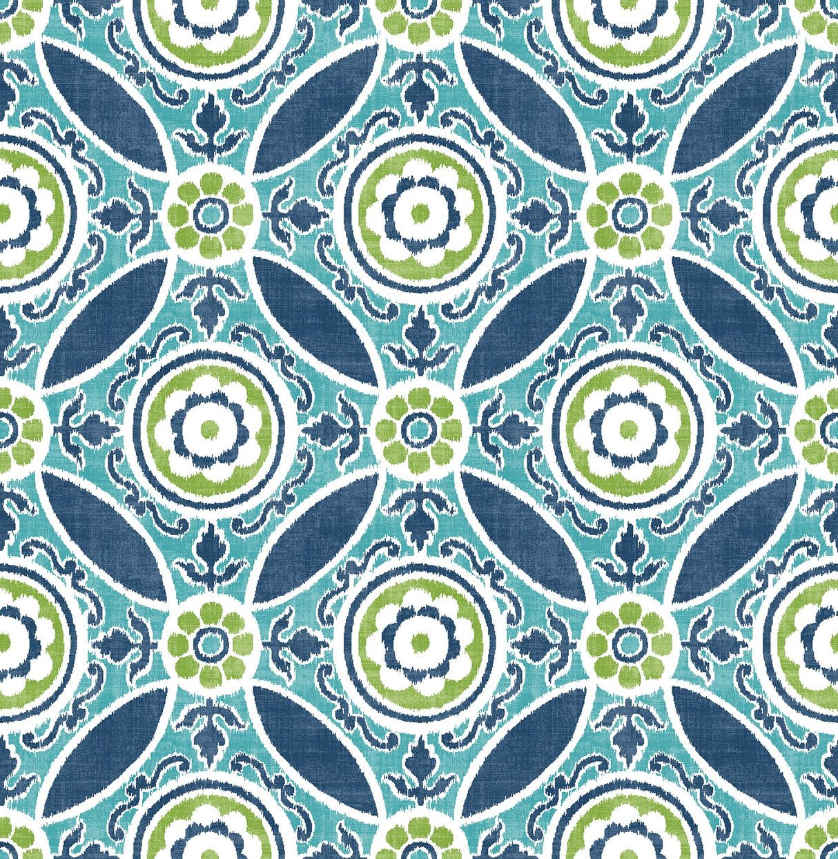 Maya Teal Medallion Wallpaper with Ikat Floral Motif - A?Street Prints 2744-24115