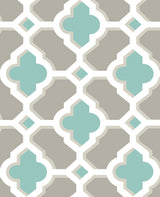 Lido Turquoise Quatrefoil Wallpaper with Modern Geometric Pattern - Brewster 2744-24123
