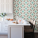 Lido Turquoise Quatrefoil Wallpaper with Modern Geometric Pattern - Brewster 2744-24123