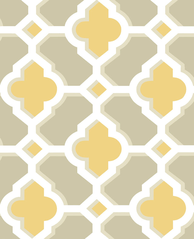 Lido Mustard Quatrefoil Wallpaper with Modern Geometric Quatrefoil Pattern - A-Street Prints 2744-24124