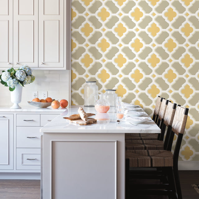 Lido Mustard Quatrefoil Wallpaper with Modern Geometric Quatrefoil Pattern - A-Street Prints 2744-24124