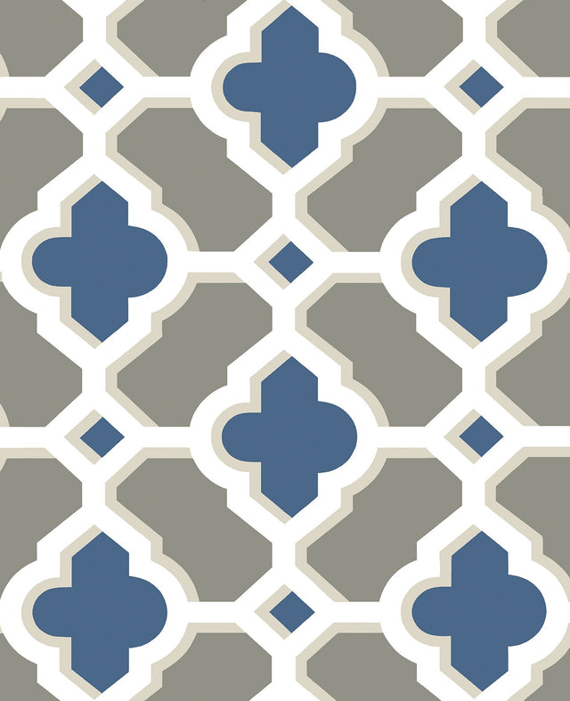 Lido Navy Quatrefoil Wallpaper with Modern Geometric Pattern - A-Street Prints 2744-24125
