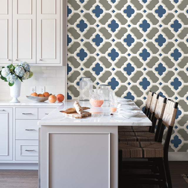 Lido Navy Quatrefoil Wallpaper with Modern Geometric Pattern - A-Street Prints 2744-24125