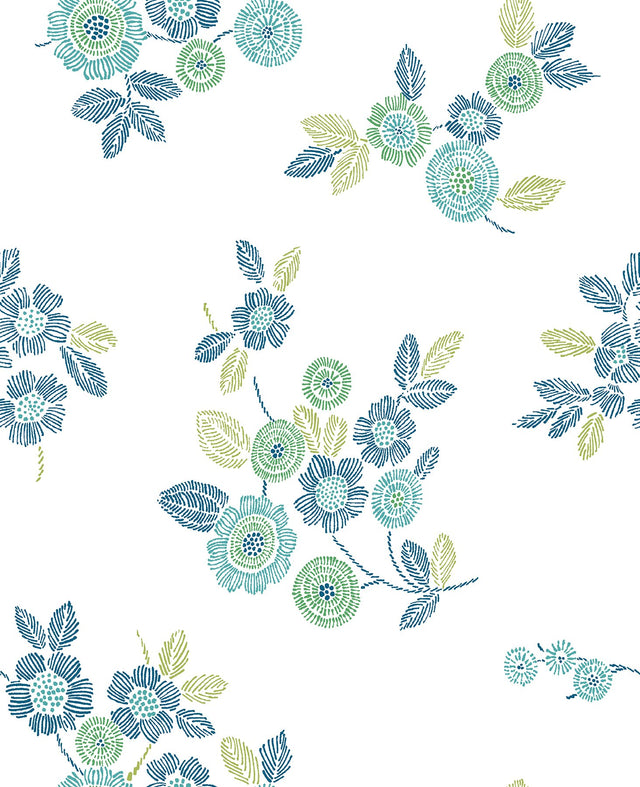 Malaga Green Floral Wallpaper with Modern Hand-Drawn Flower Motif - A-Street Prints 2744-24127