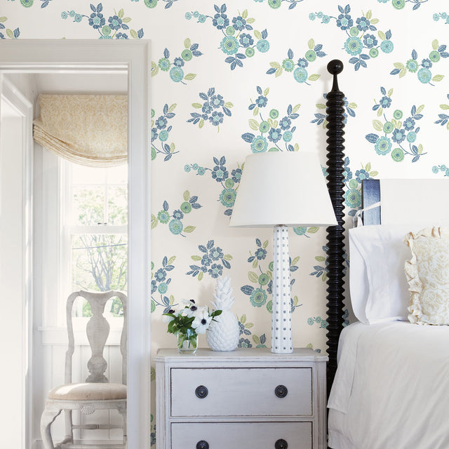 Malaga Green Floral Wallpaper with Modern Hand-Drawn Flower Motif - A-Street Prints 2744-24127