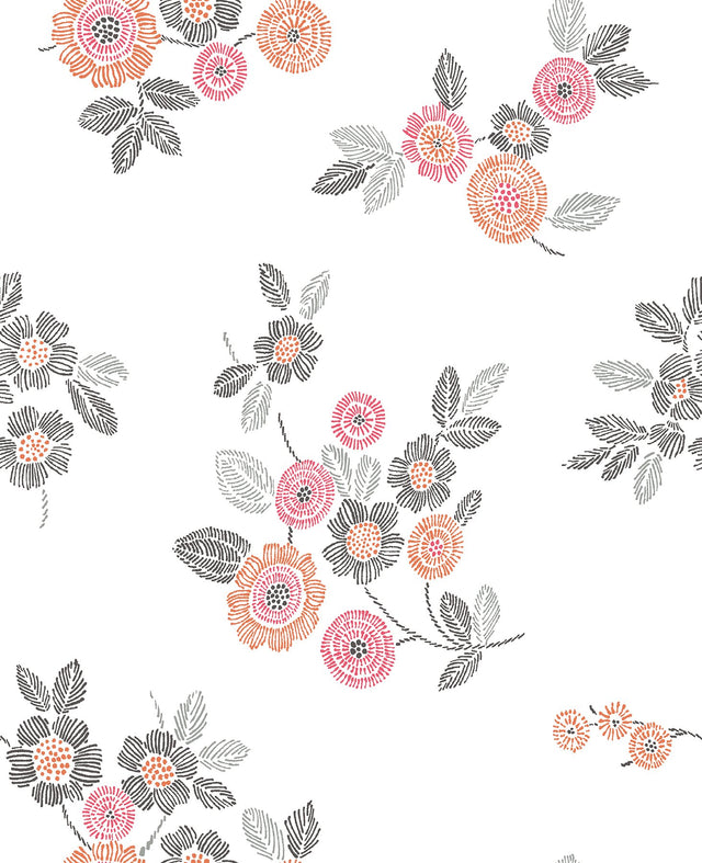 Malaga Pink Floral Wallpaper with Modern Hand-Drawn Flower Motif - A-Street Prints 2744-24128