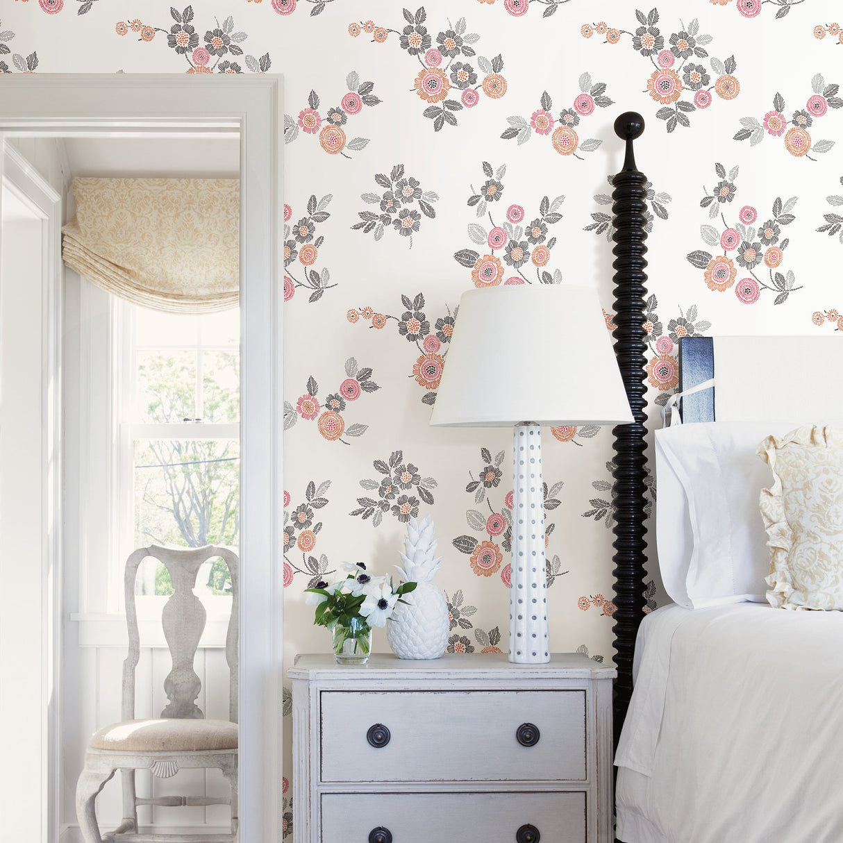 Malaga Pink Floral Wallpaper with Modern Hand-Drawn Flower Motif - A-Street Prints 2744-24128