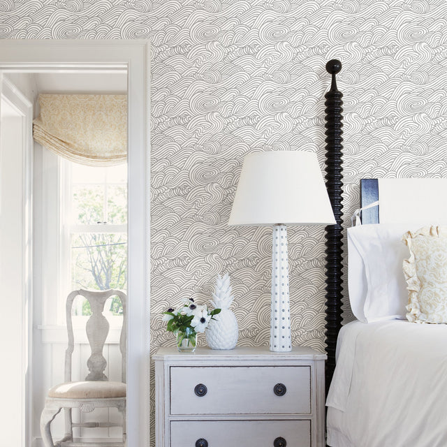 Mare Grey Wave Wallpaper with Coastal Novelty Pattern - A-Street Prints 2744-24131