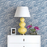 Mare Navy Wave Wallpaper with Japanese-Inspired Coastal Wave Motif - A?Street Prints 2744-24132