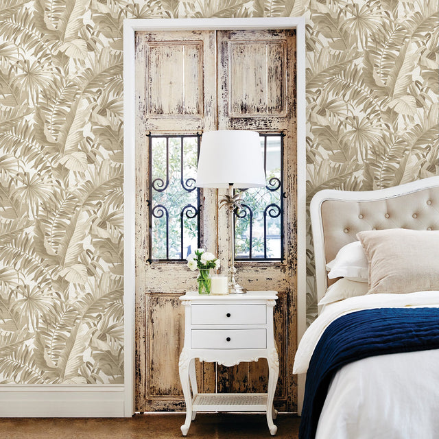 Alfresco Taupe Palm Leaf Wallpaper with Coastal Botanical Motif - A-Street Prints 2744-24135