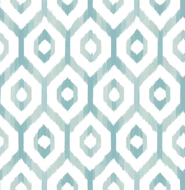 Lucia Teal Diamond Wallpaper with Ikat Geometric Trellis - A-Street Prints 2744-24142