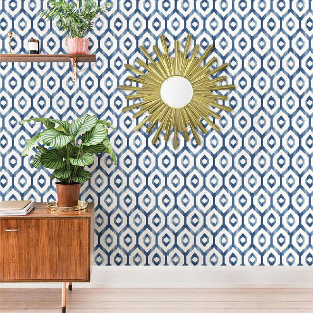 Lucia Blue Diamond Wallpaper with Ikat Geometric Trellis - A-Street Prints 2744-24143