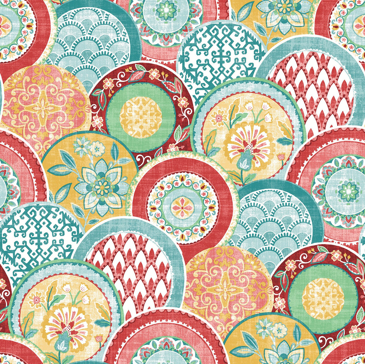 Laguna Coral Plate Wallpaper with Modern Medallion Pattern - A-Street Prints 2744-24147