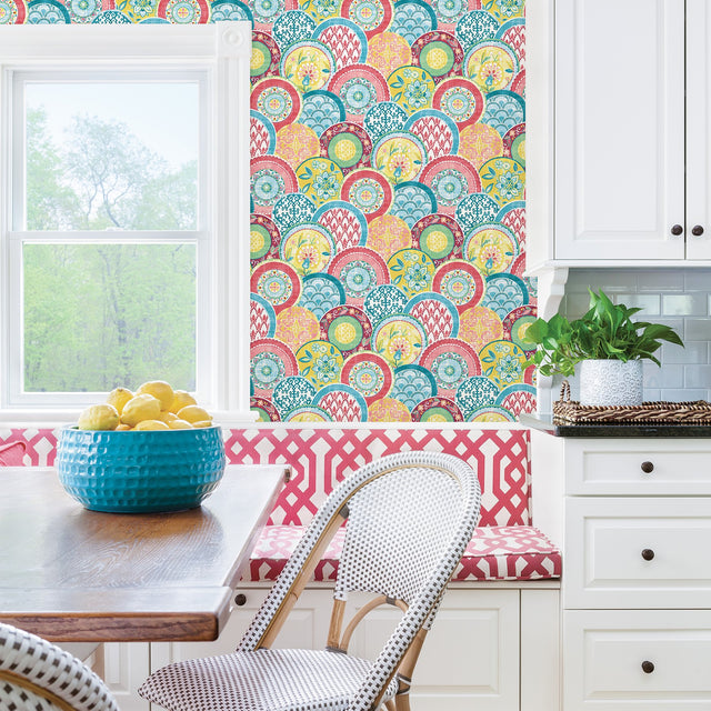 Laguna Coral Plate Wallpaper with Modern Medallion Pattern - A-Street Prints 2744-24147