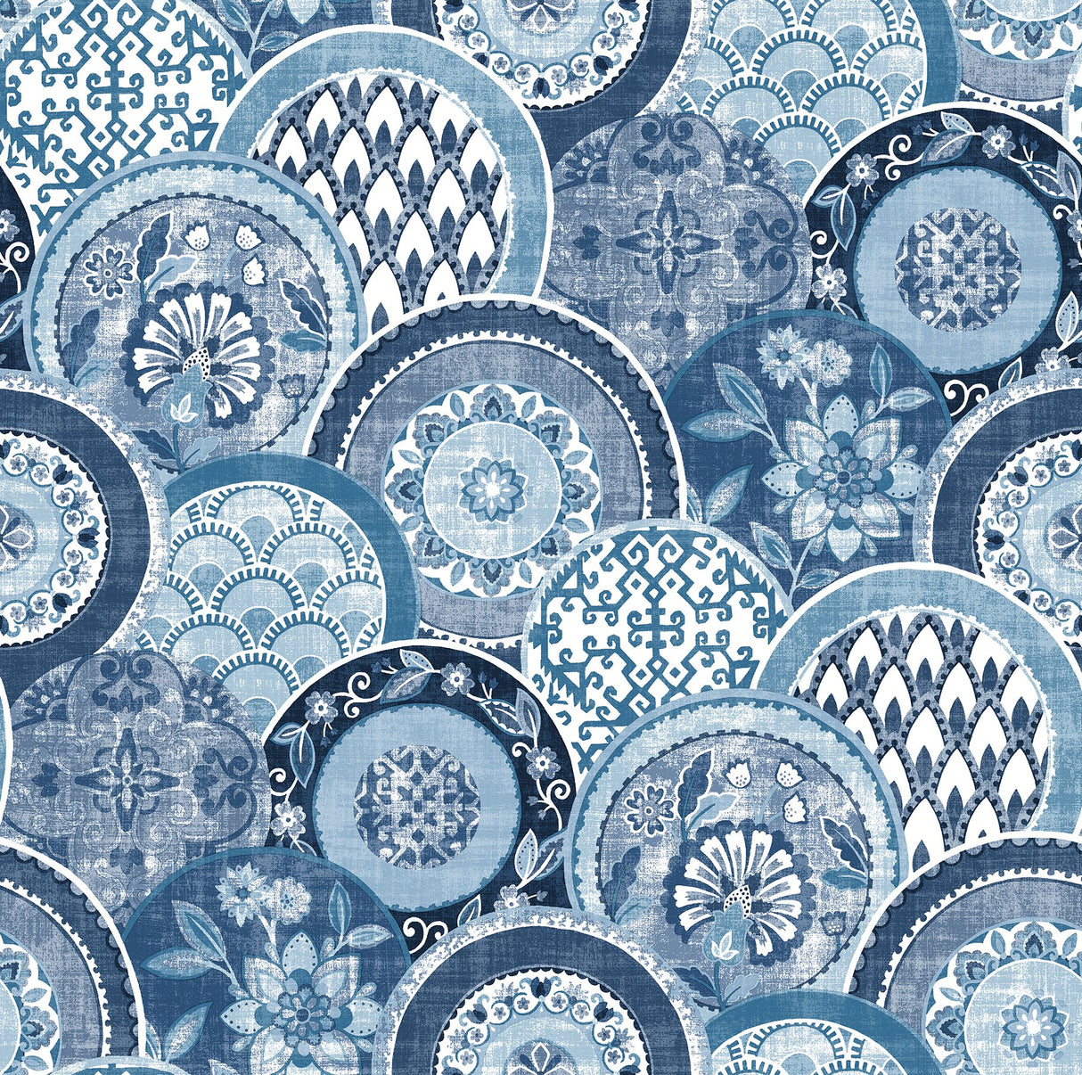Laguna Blue Plate Wallpaper with Medallion Plate Pattern, Modern Style - A-Street Prints 2744-24148