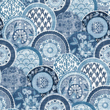 Laguna Blue Plate Wallpaper with Medallion Plate Pattern, Modern Style - A-Street Prints 2744-24148