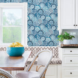Laguna Blue Plate Wallpaper with Medallion Plate Pattern, Modern Style - A-Street Prints 2744-24148