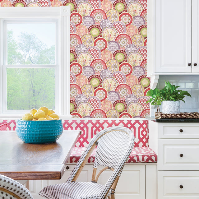 Laguna Pink Plate Wallpaper with Medallion Novelty Pattern - A?Street Prints 2744-24149