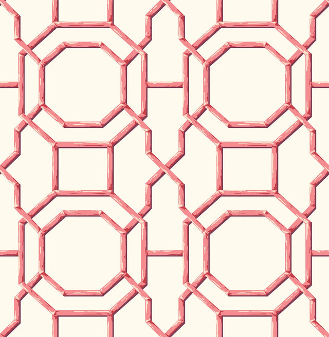 Summer Coral Trellis Wallpaper in Coral Bamboo Geometric - A-Street Prints 2744-24152