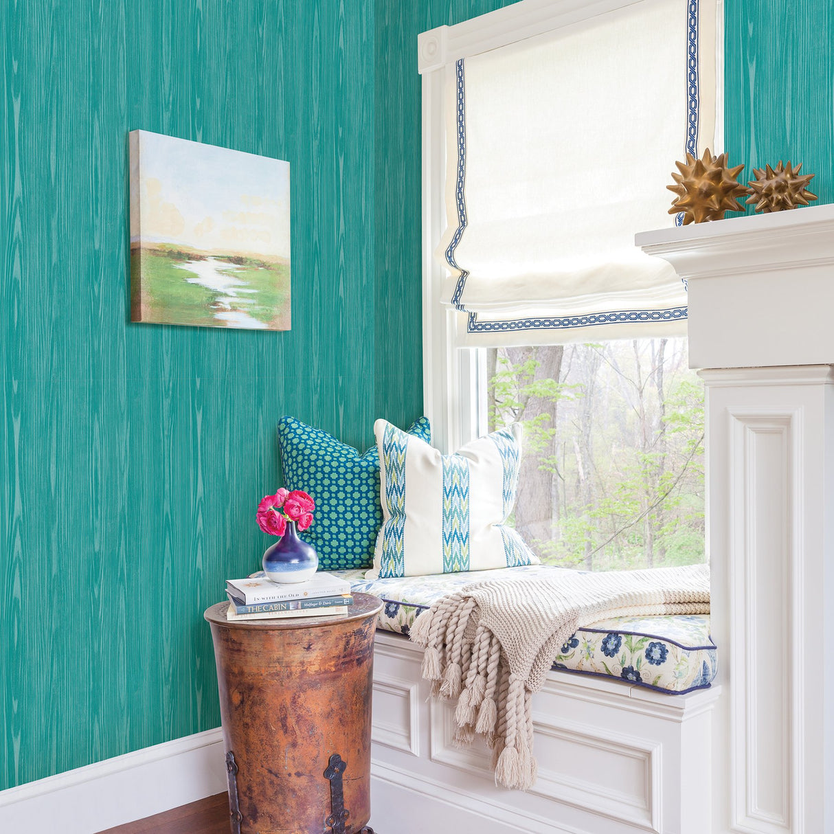 Illusion Aqua Faux Wood Wallpaper with Modern Faux Effects Wood Grain - Brewster 2744-24156