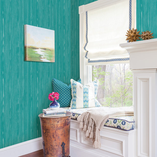 Illusion Aqua Faux Wood Wallpaper with Modern Faux Effects Wood Grain - Brewster 2744-24156