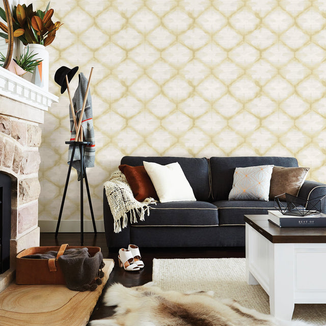 Zanzibar Gold Shibori Wallpaper with Modern Geometric Shibori Pattern - A-Street Prints 2744-24162