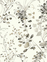 Spring Whispers Charcoal wallpaper by Candice Olson with watercolor leaves on off-white ground