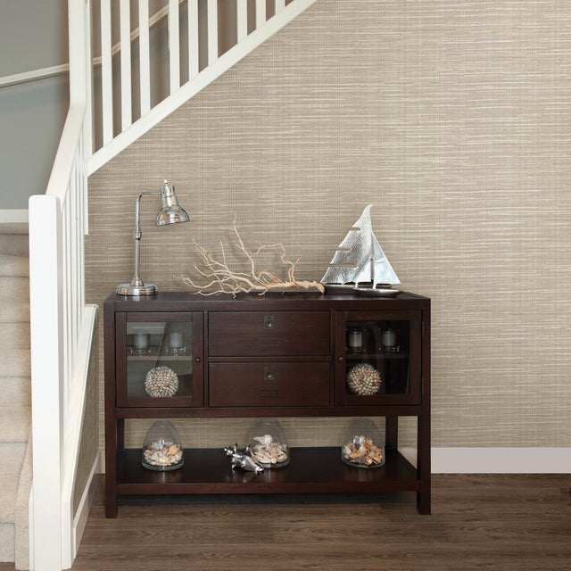 Bay Ridge Beige Faux Grasscloth Wallpaper