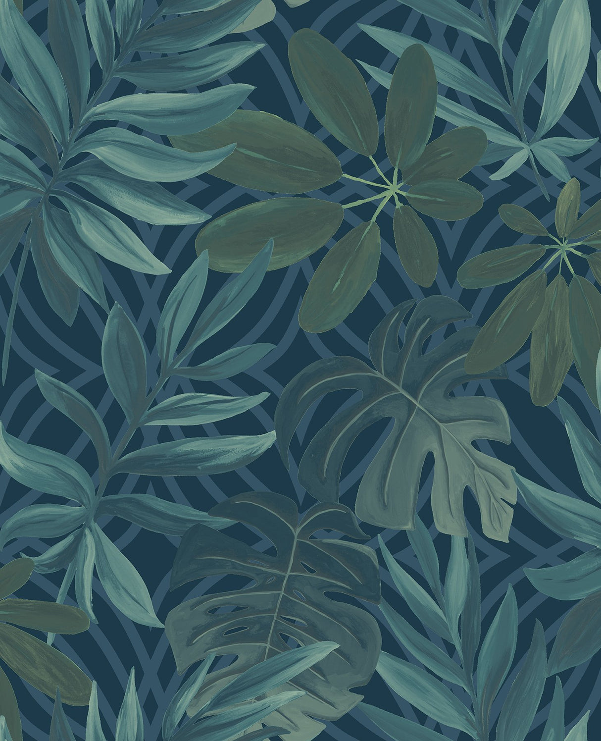 Nocturnum Blue Leaf Wallpaper with Modern Botanical Motif - A-Street Prints 2763-24201