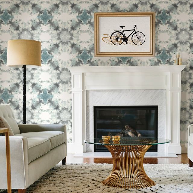 Mysterious Teal Abstract Wallpaper with Modern Geometric Kaleidoscope Motif - A-Street Prints 2763-24211