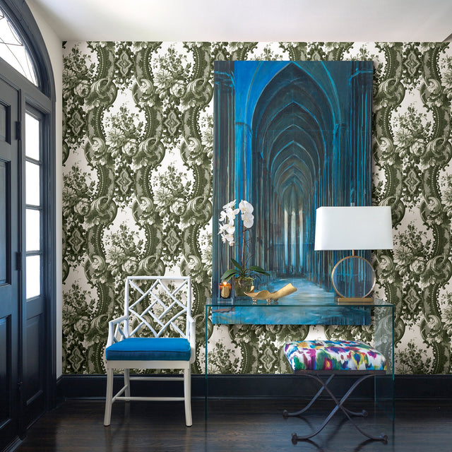 Dreamer Green Damask Wallpaper