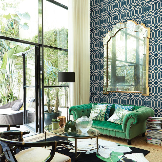 Daphne Blue Trellis Wallpaper
