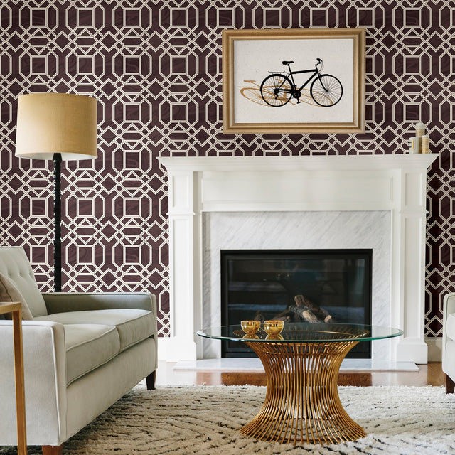 Daphne Maroon Trellis Wallpaper