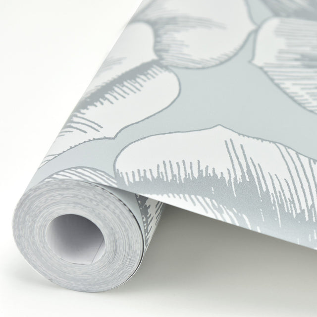 Fanciful Silver Floral Wallpaper