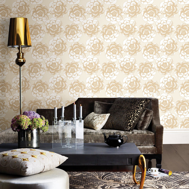 Fanciful Gold Floral Wallpaper