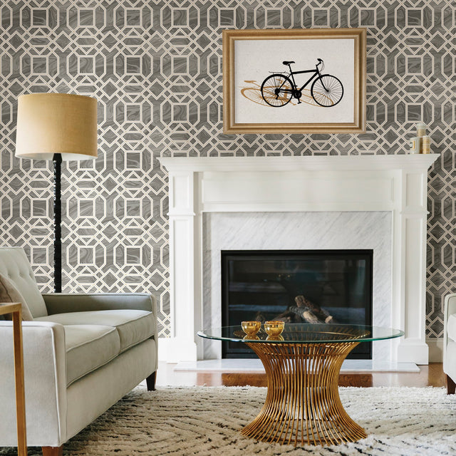 Daphne Grey Trellis Wallpaper