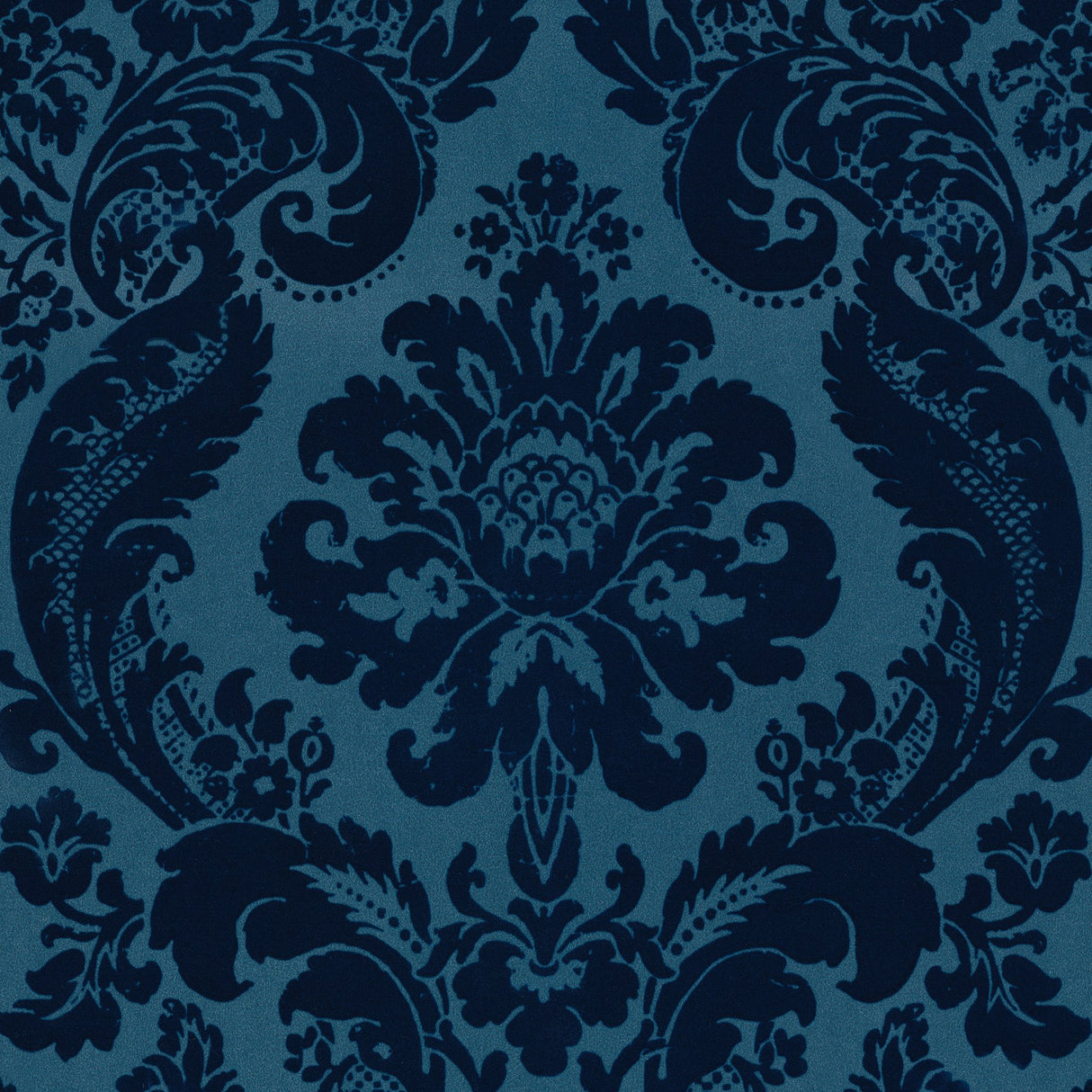 Shadow Blue Flocked Damask Wallpaper with Modern Damask Pattern - A-Street Prints 2763-87310