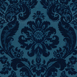 Shadow Blue Flocked Damask Wallpaper with Modern Damask Pattern - A-Street Prints 2763-87310