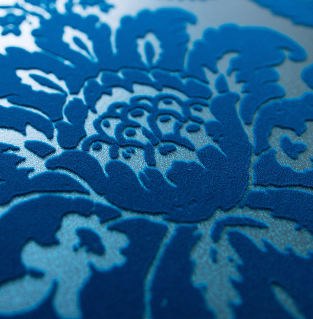 Shadow Blue Flocked Damask Wallpaper with Modern Damask Pattern - A-Street Prints 2763-87310